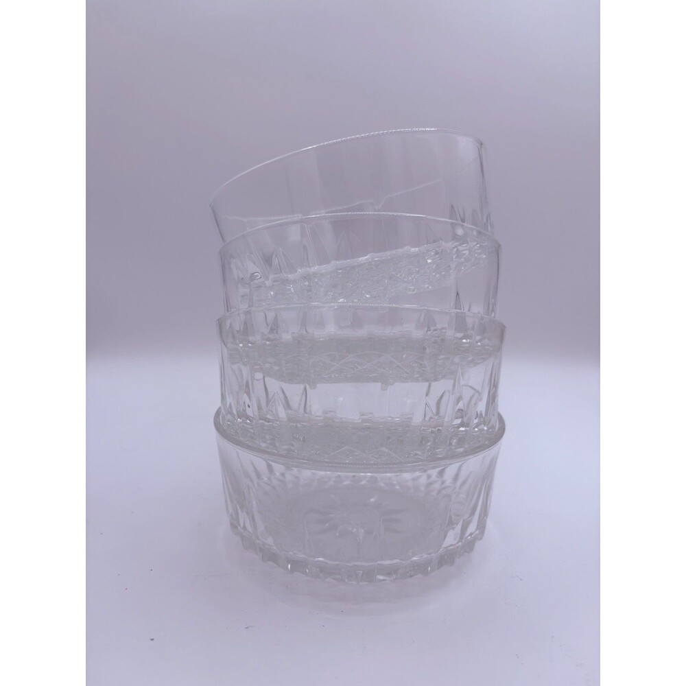 Set of 4 Vintage ARCOROC FRANCE Starburst Diamond Pattern Clear Glass Bowls